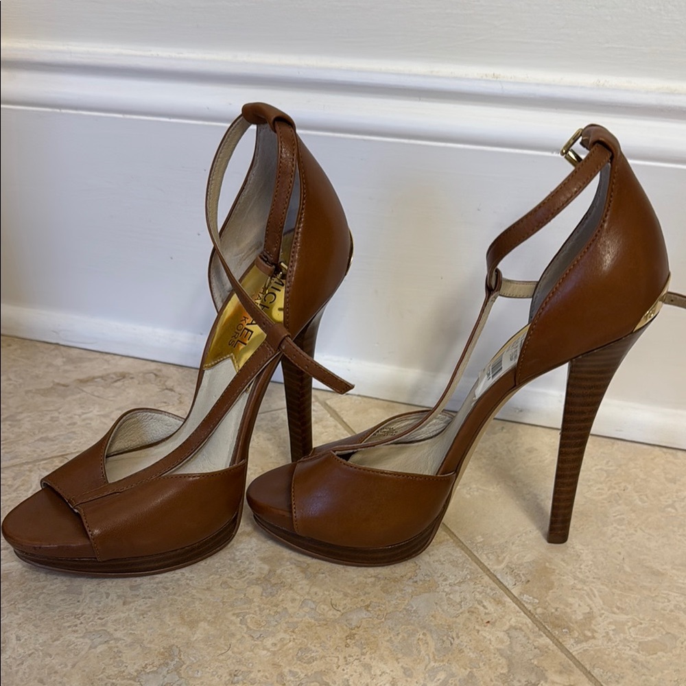 Strappy Brown Leather Stiletto Heels